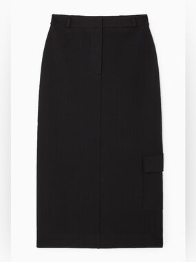 COS Cargo Midi Skirt Black Utility Pocket Cotton Blend Stretch Size Small